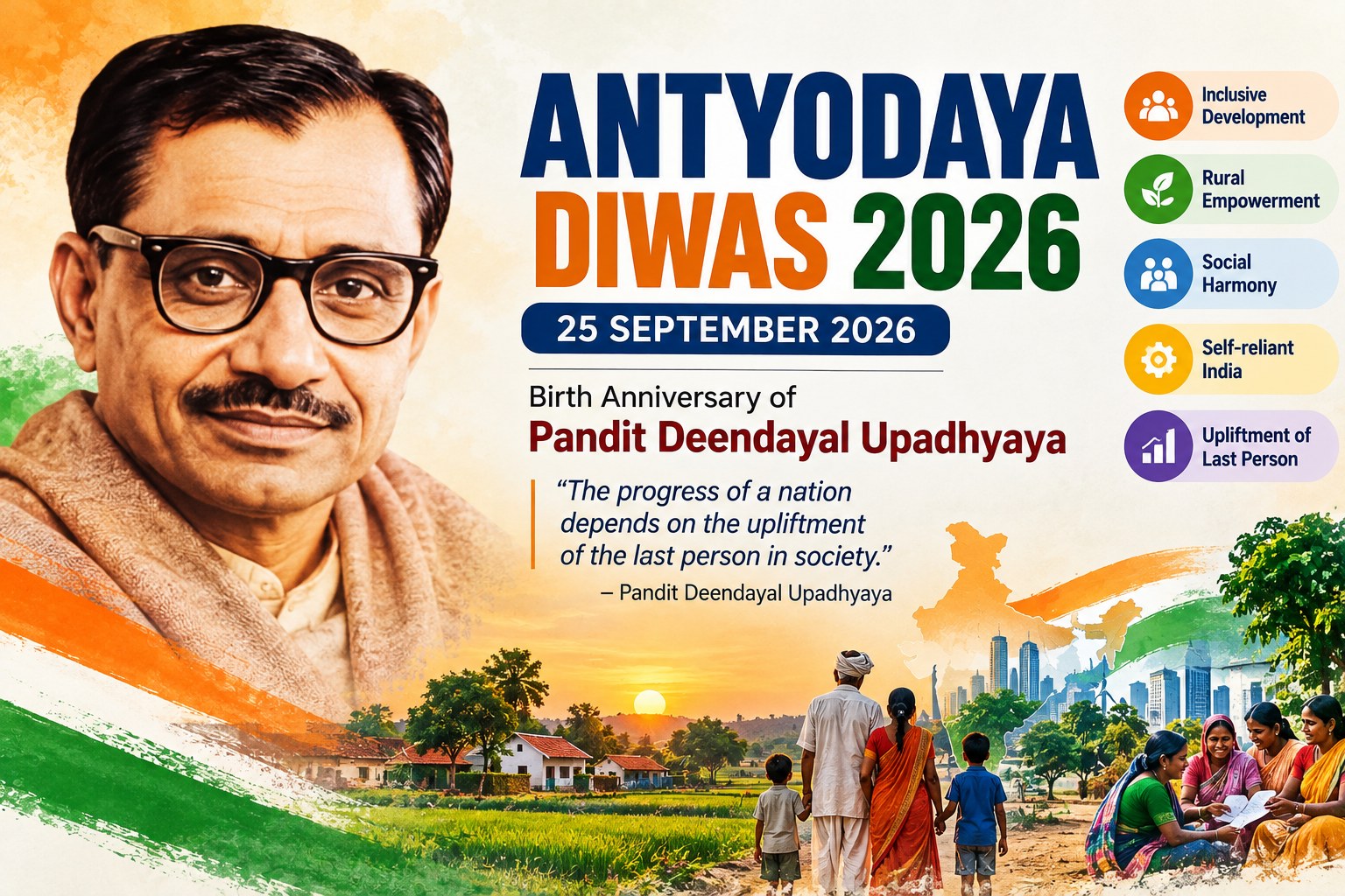 Antyodaya Diwas 2026 - 25 September Pandit Deendayal Upadhyaya birth anniversary