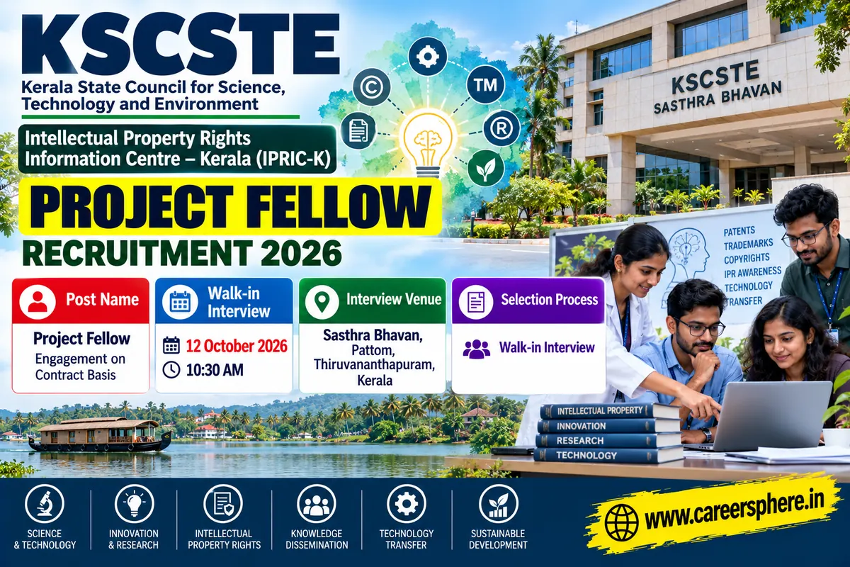 KSCSTE IPRIC-K Project Fellow Recruitment 2026 walk-in interview on 12 October