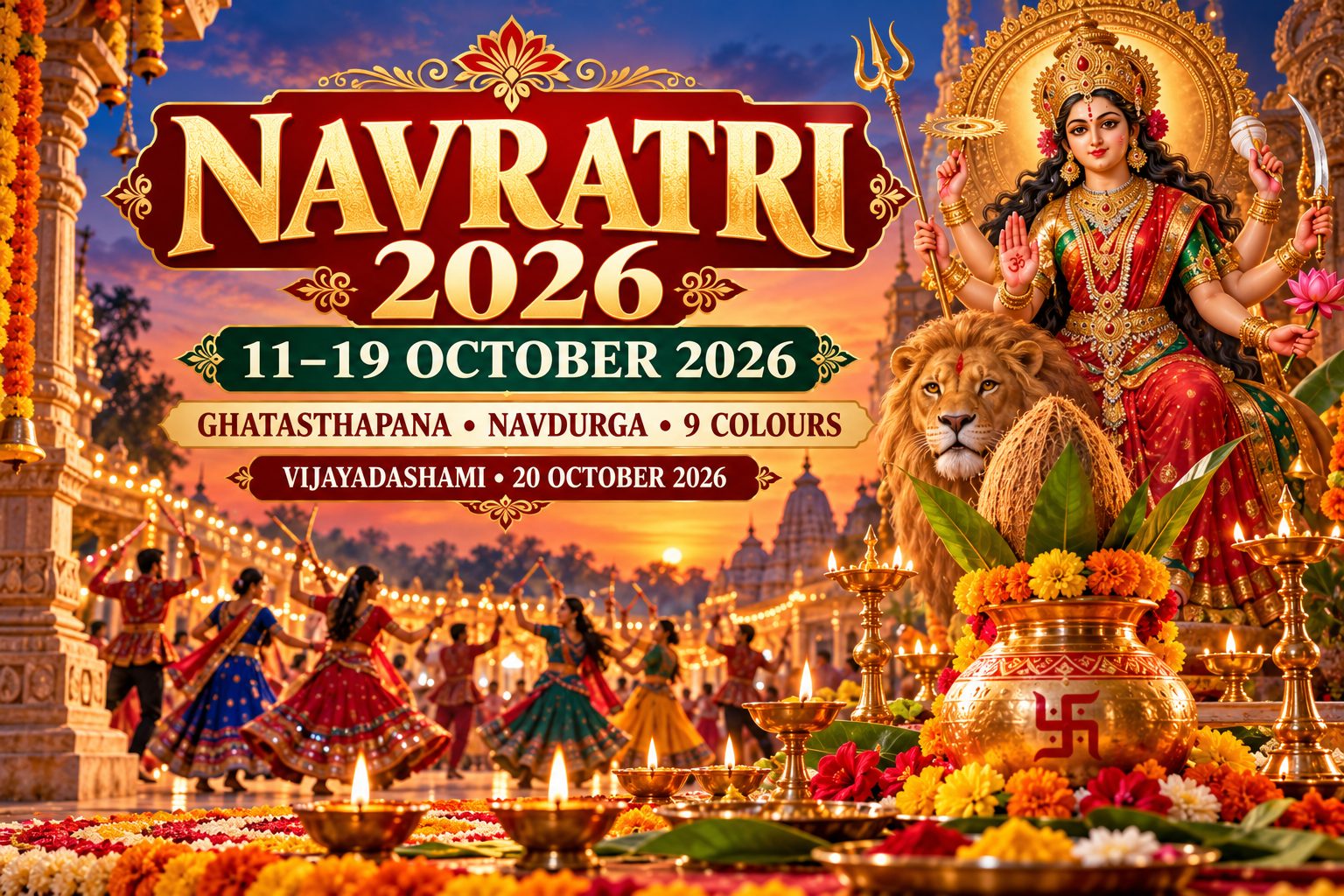 Navratri 2026 11 to 19 October Ghatasthapana Navdurga 9 Colours