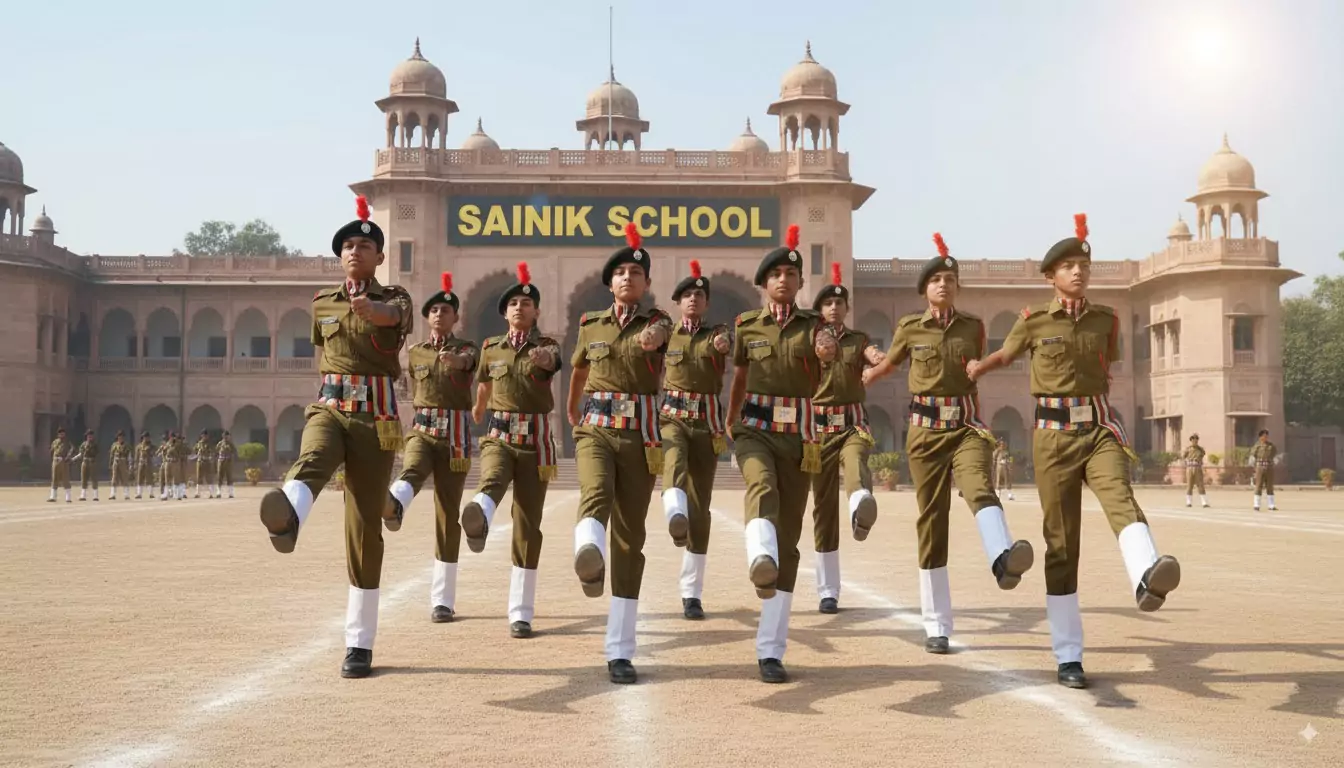 Sainik School students marching in uniform