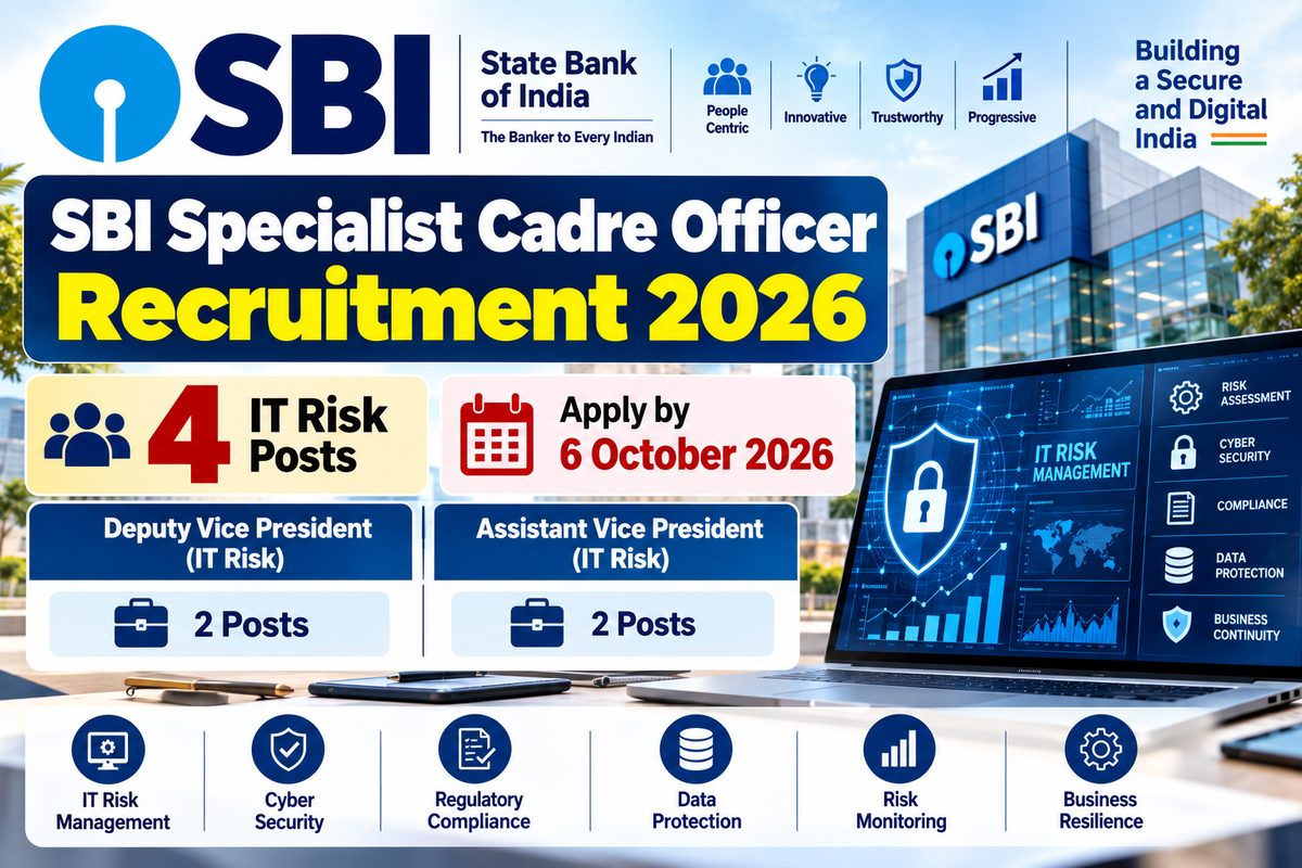 SBI Specialist Cadre Officer Recruitment 2026 custom feature graphic for 4 IT Risk posts