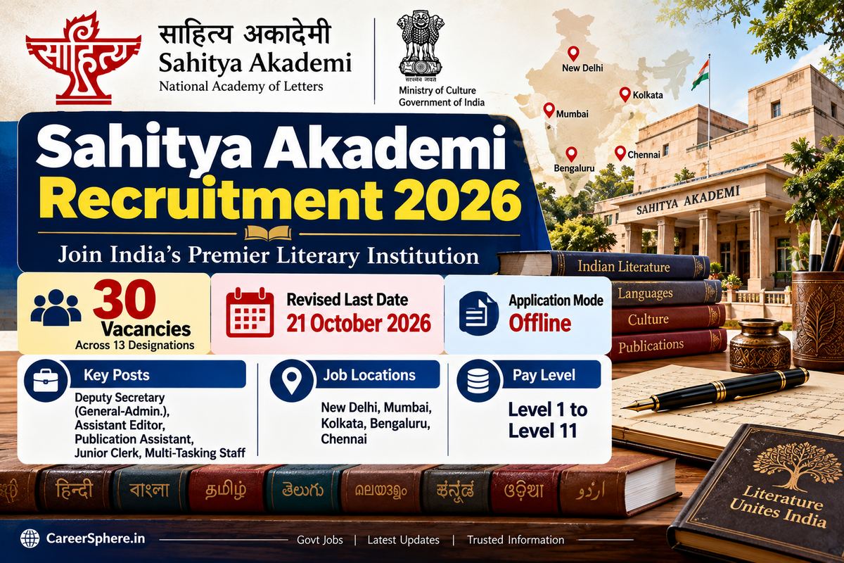 Sahitya Akademi Recruitment 2026 custom feature graphic for 30 posts